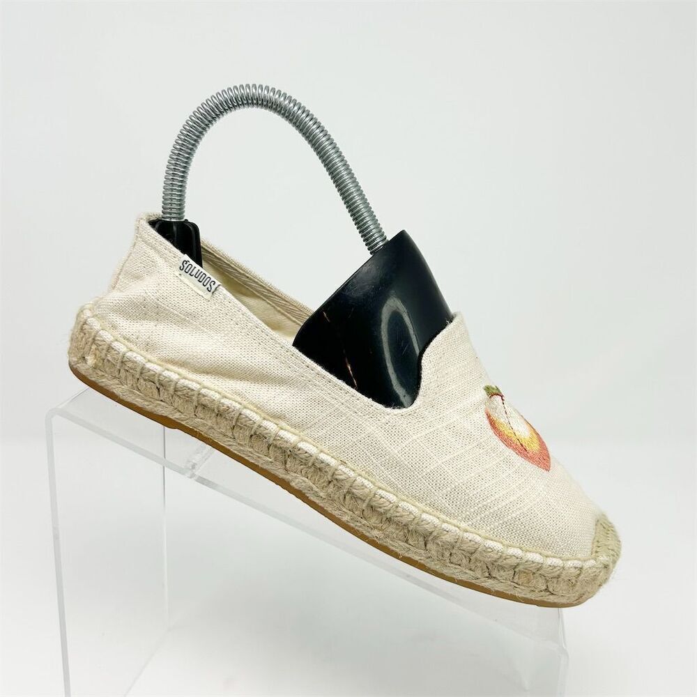 Soludos Women's Peach Bum Embroidered Slip-On Espadrille Flats Size 6 Cream Tan